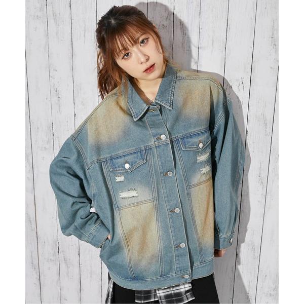 デニムジャケット gジャン 「オーバーダイ×ダメージ加工」BIGデニムジャケット／オールシーズン／全...
