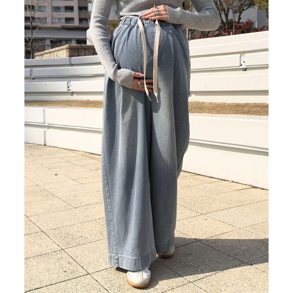 マタニティ イージーワイドデニムパンツ