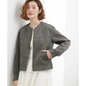ジャケット ノーカラージャケット スエードライク ノーカラーブルゾン レディース