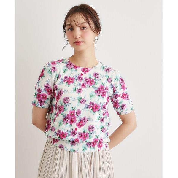 ニット セーター 「洗える／5分袖／同柄・同素材アイテムあり」フリーサム ヘイズ柄 プリントニット ...