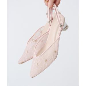 パンプス シアーフラワーレース2WAYクリアヒールパンプス