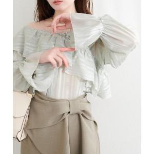 ブラウス シャツ ランダムシアーストライプクロスフリルブラウス レディース