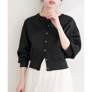 カーディガン お家で洗えるちびハート釦カーディガン レディース