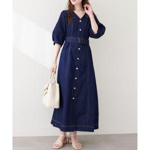 ワンピース ストレッチデニムベルト付きワンピース