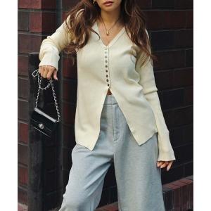 カーディガン センタースリットVネックカーディガン レディース