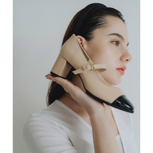 パンプス 晴雨兼用 スクエアトゥ トゥキャップ バイカラー レトロ パンプス「日本製」