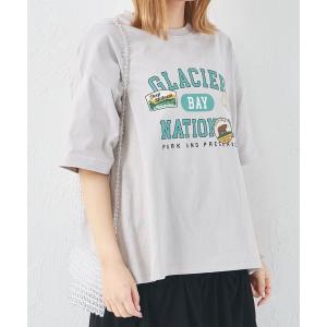 tシャツ 「綿100%」「リンクコーデ」「ママサイズ」ロゴプリント ルーズ半袖Tシャツ レディース