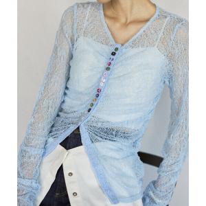 ニット セーター Firsthand/ファーストハンド メニーボタン レース シャーリング カーディガン レディース