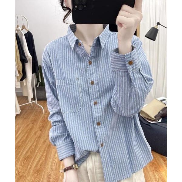 ブラウス シャツ カジュアルストライプシャツ レディース