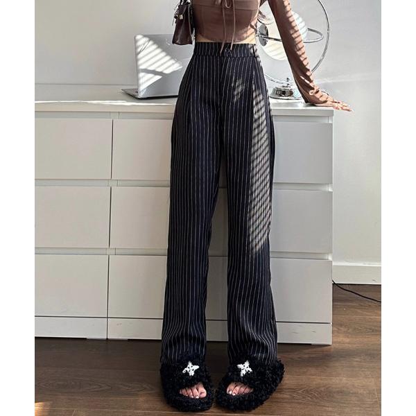 パンツ ストライプストレートパンツ レディース