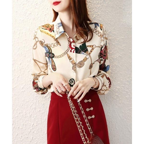 ブラウス シャツ 柄プリントシャツ レディース