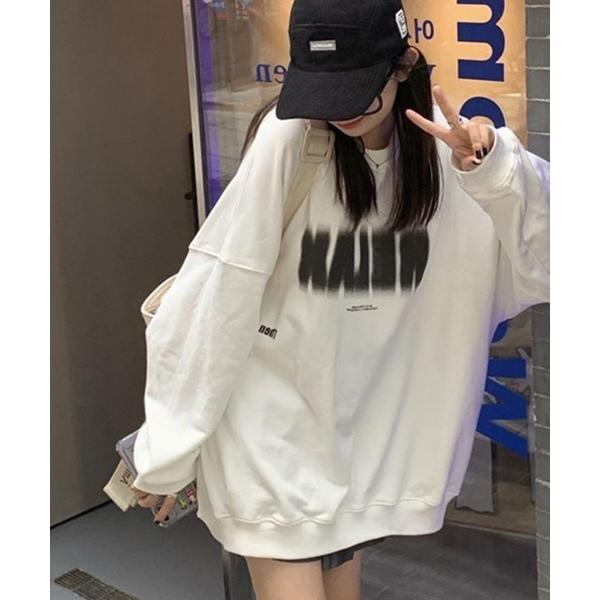 トレーナー スウェット ロゴプリントオーバースウェット レディース