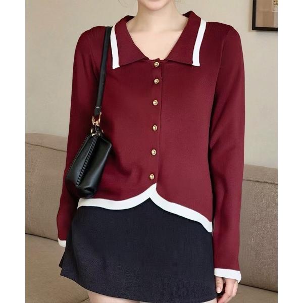 カーディガン 襟付きラインカーディガン レディース