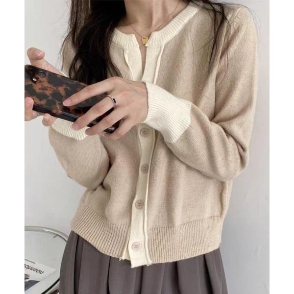 カーディガン バイカラーニットカーディガン レディース