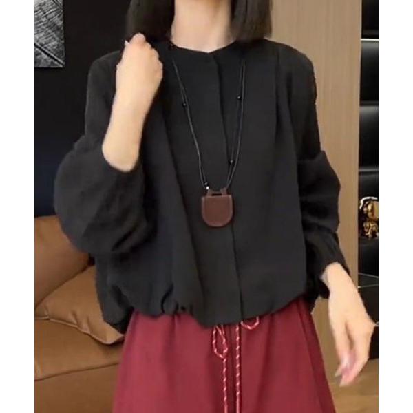 ブラウス シャツ ギャザーボリュームノーカラーシャツ レディース