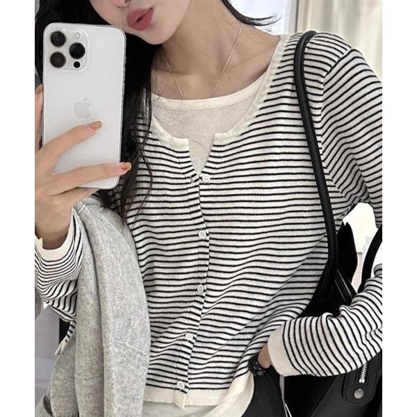 カーディガン クルーネックカーディガン レディース