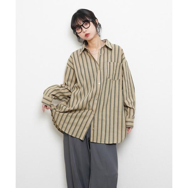 ブラウス シャツ ダブルストライプオーバーシャツ レディース