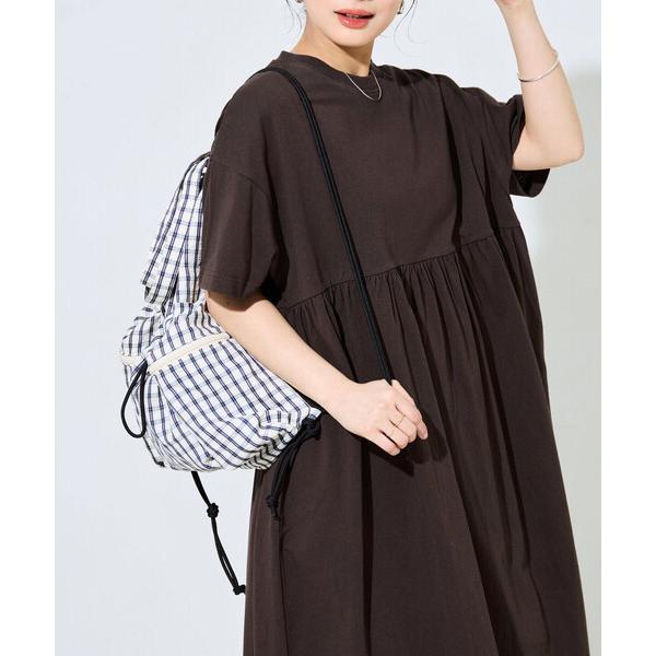 ワンピース 限定展開　ウエストギャザー 切り替え 半袖 ワンピース