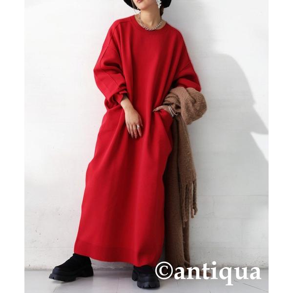 「antiqua」 ニットワンピース R レッド レディース