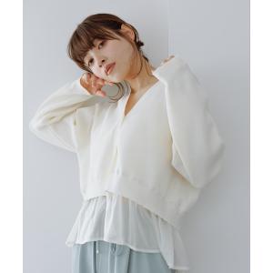 カーディガン 異素材ドッキングニットカーディガン/イージーケア レディース