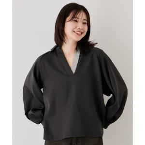 ブラウス シャツ パウダーストレッチ合わせネックブラウス レディース