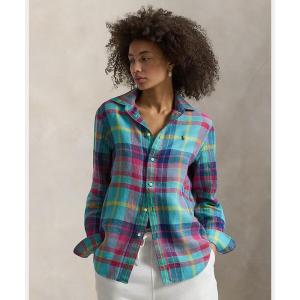 ブラウス シャツ クラシック フィット チェック リネン シャツ レディース