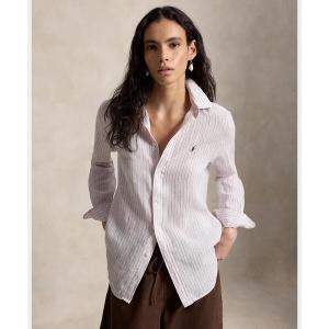 ブラウス シャツ クラシック フィット ストライプド リネン シャツ レディース