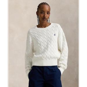 極美品✨ローレンラルフローレン ボタントリム　ケーブルニット ワッペン M 白 LAUREN RALPH LAUREN（ローレン ラルフローレン） ニット セーター