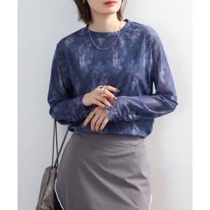 tシャツ ニュアンス柄チュールレースロングスリーブカットソー レディースの商品画像