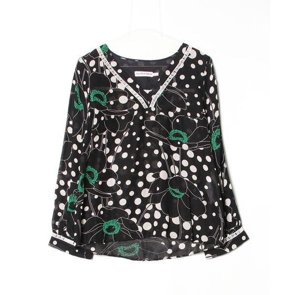 「SEE BY CHLOE」 花柄長袖ブラウス 34 ブラック レディース