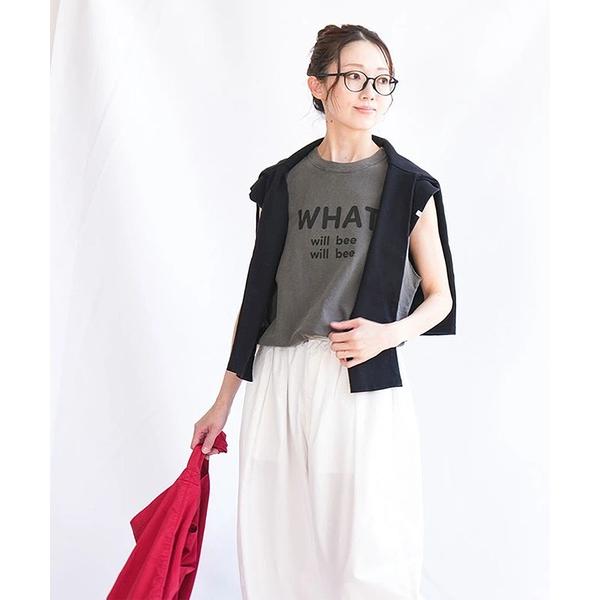 タンクトップ ノースリーブ ピグメントプリントタンク「WHAT」 レディース