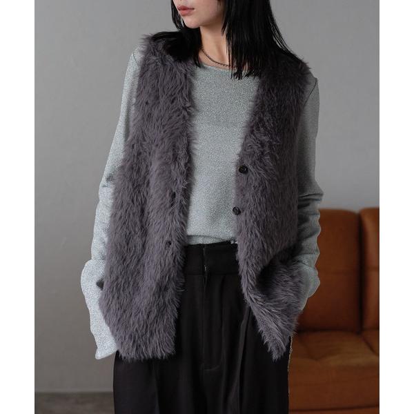 「r.」 ニットベスト FREE チャコールグレー レディース