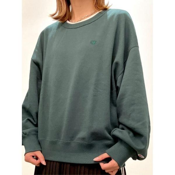 「Champion」 スウェットカットソー L グリーン レディース