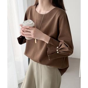 ブラウス シャツ 袖タックパールデザインブラウス レディース