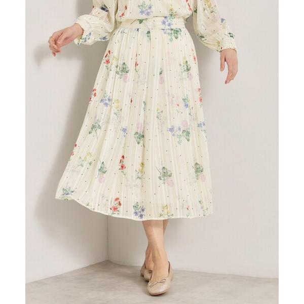 ロング スカート 「手洗い可／セットアップ可」ラメストライプ花柄スカート