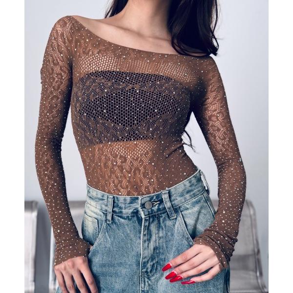 tシャツ 「ラメストレッチ」ネットインナー レディース