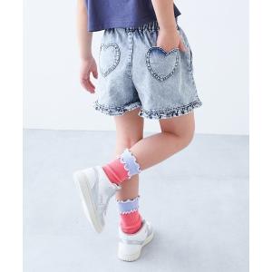 パンツ ハートポケット 裾フリル ライトオンスデニム ショートパンツ キッズ 子供服 女の子