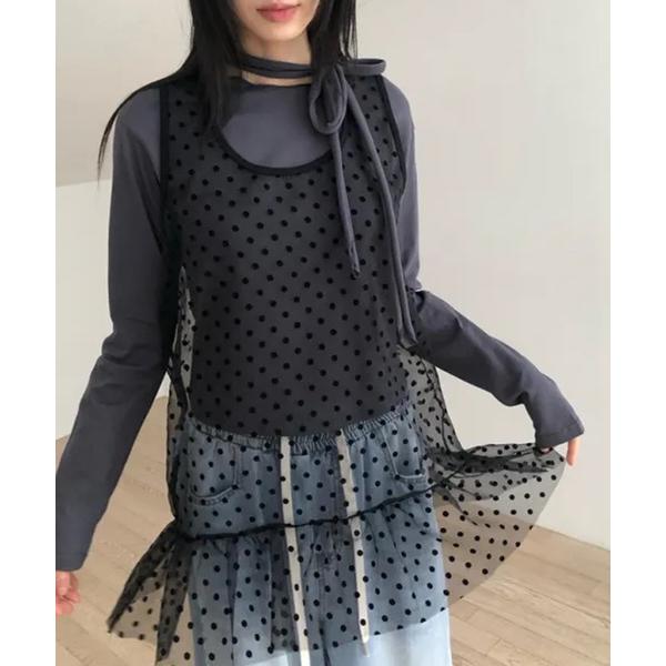 ワンピース ドットチュールフリルミニワンピース