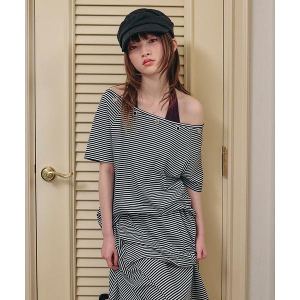 tシャツ 半袖 「Unblend」2Way ボートネック/ワンショルダー ハトメラグランスリーブ半袖...