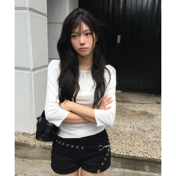 tシャツ 「MADE」 MOMU BASIC デイリー華奢見えネック7分袖Tシャツ レディース