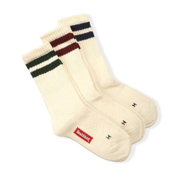 靴下 Healthknit(ヘルスニット)クラシックシンカー2本ラインソックス3足セット メンズ レ...
