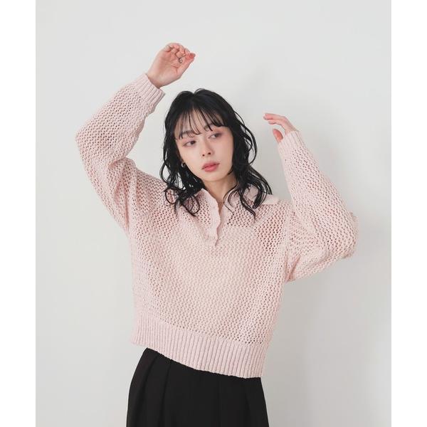 ニット セーター MIXメッシュポロニット レディース