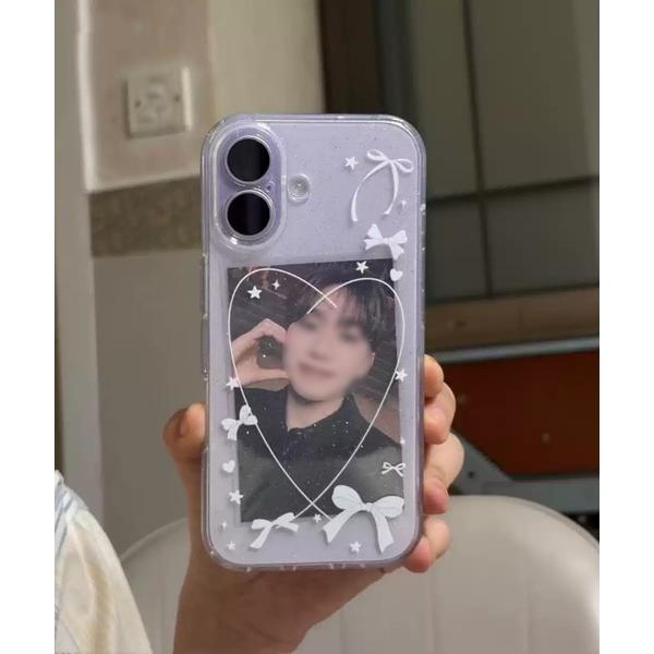 スマホケース ラメ入り クリア ハート リボン iPhone ケース 13/14.15.16.17