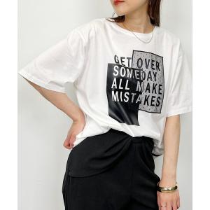 tシャツ サイドファスナーロゴプリントTシャツ レディース