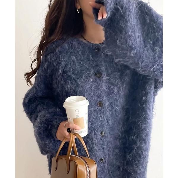 「Java」 ニットカーディガン LARGE ネイビー レディース