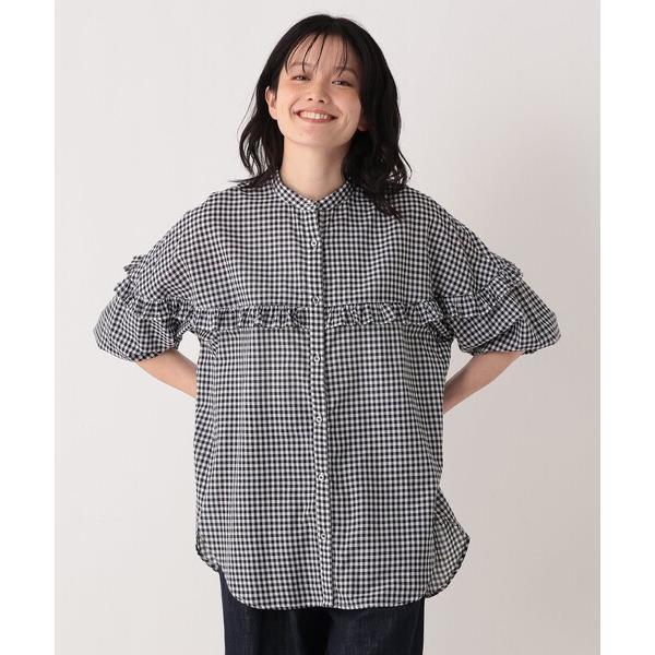 ブラウス シャツ インド綿チェックフリルブラウス レディース