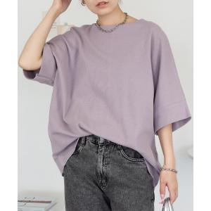 tシャツ M-5L コットンワッフル 7分袖ドルマンTシャツ レディース