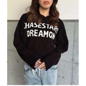 ニット セーター ロゴフード短丈ニットトップス レディース