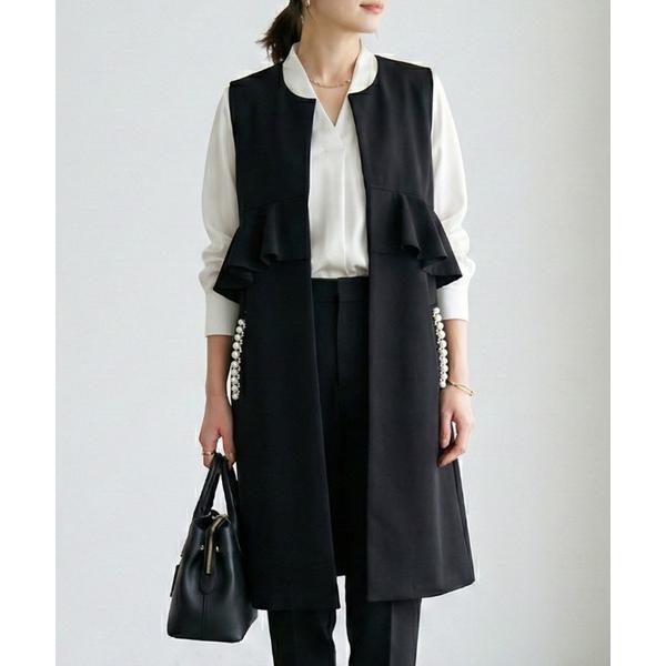 ベスト ジレ 入学式 「人気の！」ロングジレ / パールポケットベスト フリル ノーカラージレ / ...