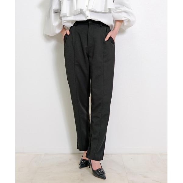 スラックス パンツ 美脚 センタープレス テーパードパンツ バックスリット ストレッチ ジョーゼット...